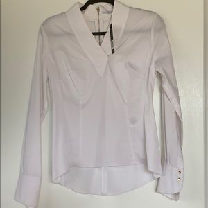 White vneck Tahari blouse, small NWT